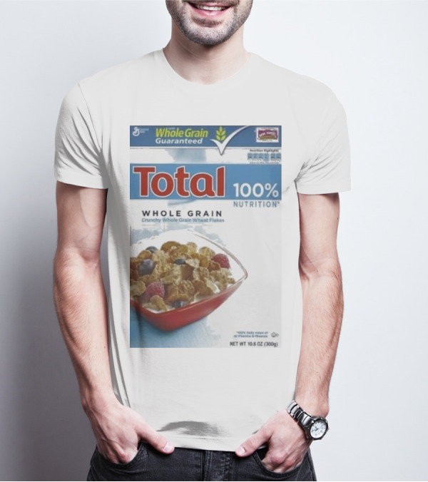 Total 100% Nutrition Whole Grain Crunchy Wheat Flakes Breakfast Cereal Box T-Shirt