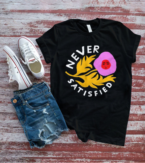 Never Satisfied Pink Mask Face With Yellow Leaves T-Shirt