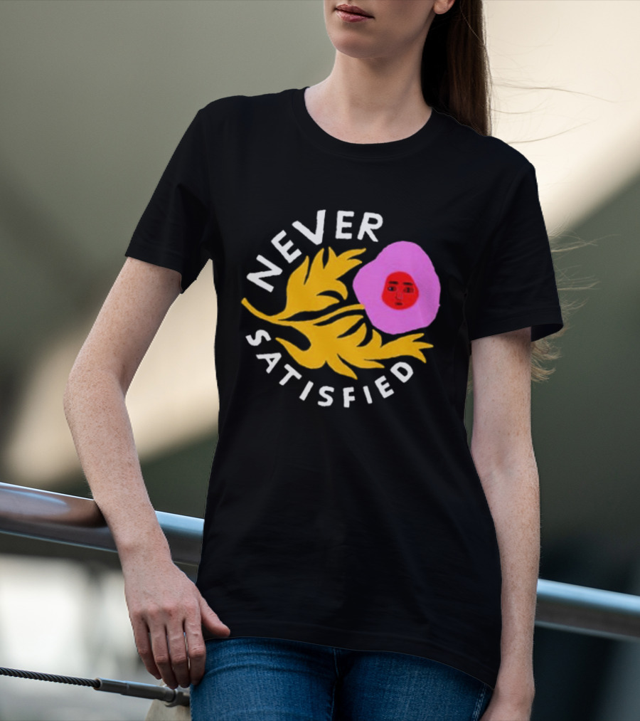 Never Satisfied Pink Mask Face With Yellow Leaves T-Shirt