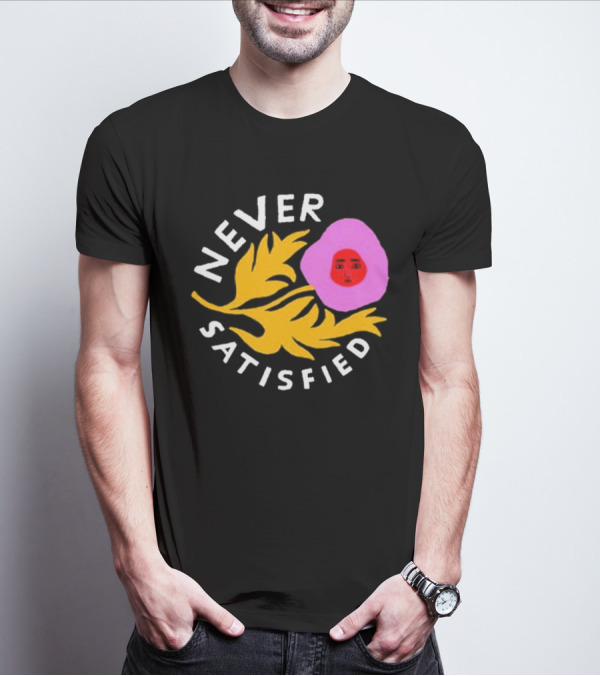 Never Satisfied Pink Mask Face With Yellow Leaves T-Shirt