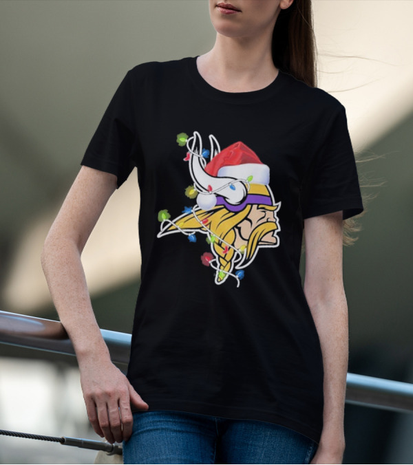 Minnesota Vikings Merry Christmas 2D Santa Hat Lights T-Shirt