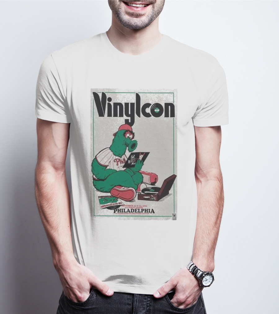 Vinylcon Philadelphia Phillies Mascot At 23rd St Armory Listening On Turntable T-Shirt