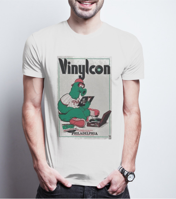 Vinylcon Philadelphia Phillies Mascot At 23rd St Armory Listening On Turntable T-Shirt