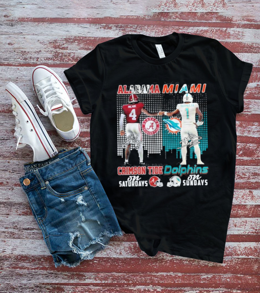 Alabama Miami Crimson Tide Saturdays Dolphins Sundays T-Shirt