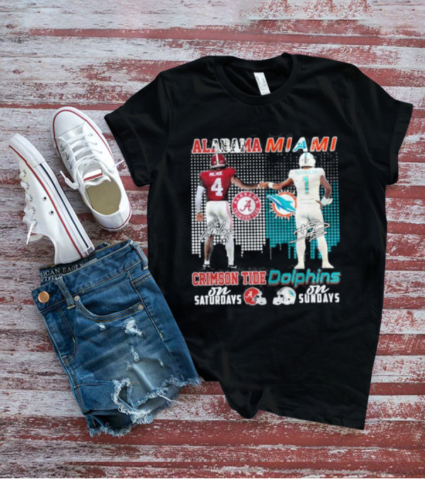 Alabama Miami Crimson Tide Saturdays Dolphins Sundays T-Shirt