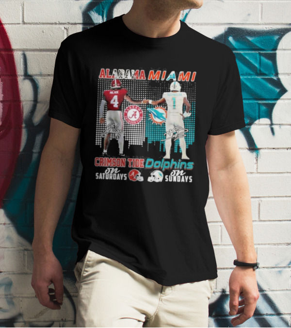 Alabama Miami Crimson Tide Saturdays Dolphins Sundays T-Shirt