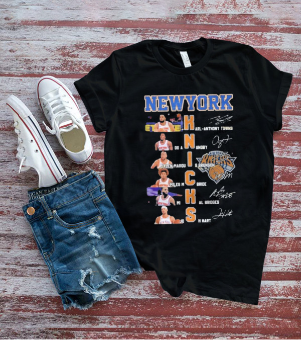 New York Knicks Karl-Anthony Towns OG Anunoby Jalen Brunson Miles McBride Mikal Bridges Josh Hart Signature Players T-Shirt