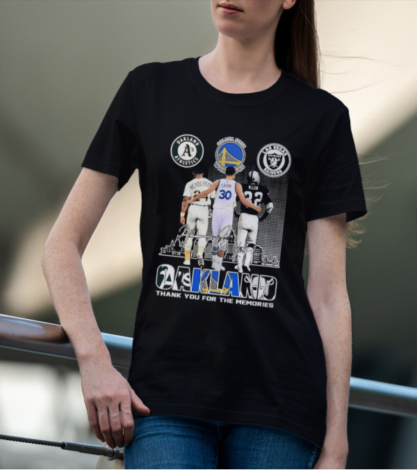 Oakland Athletics Warriors Raiders Henderson Curry Allen Thank You For The Memories T-Shirt