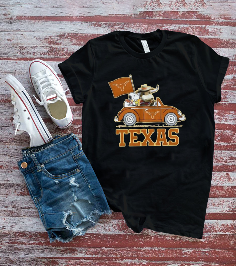 Texas Always Go For All 2D Longhorn Bevo Snoopy Car T-Shirt