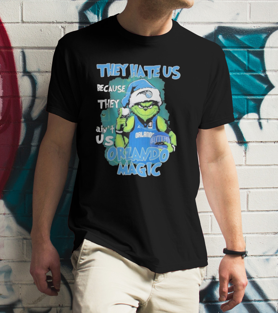 They Hate Us Because They Ain't Us Orlando Magic Grinch Santa Basketball T-Shirt