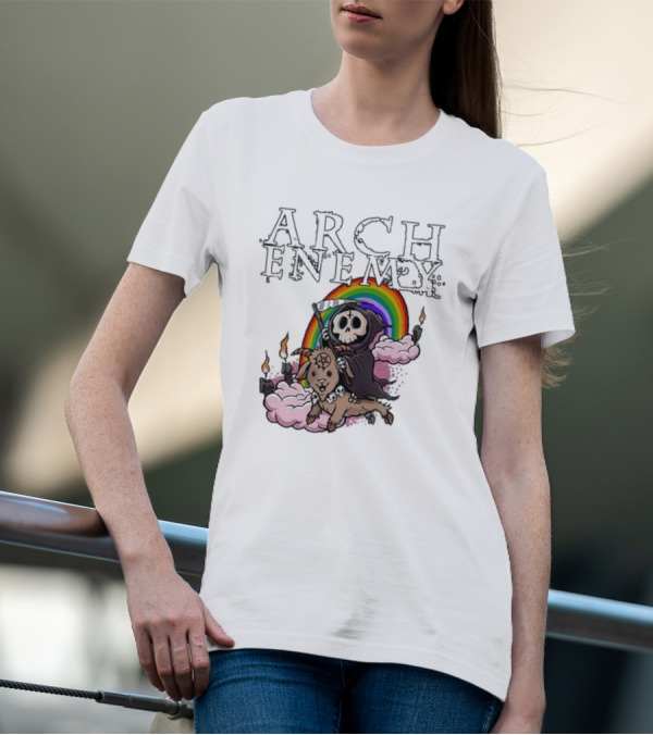 Arch Enemy Rainbow Reaper On Goat With Candles And Clouds T-Shirt