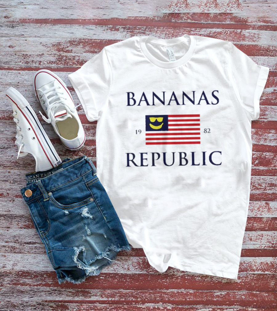 Bananas Republic 1982 Flag With Sunglasses Emoji T-Shirt