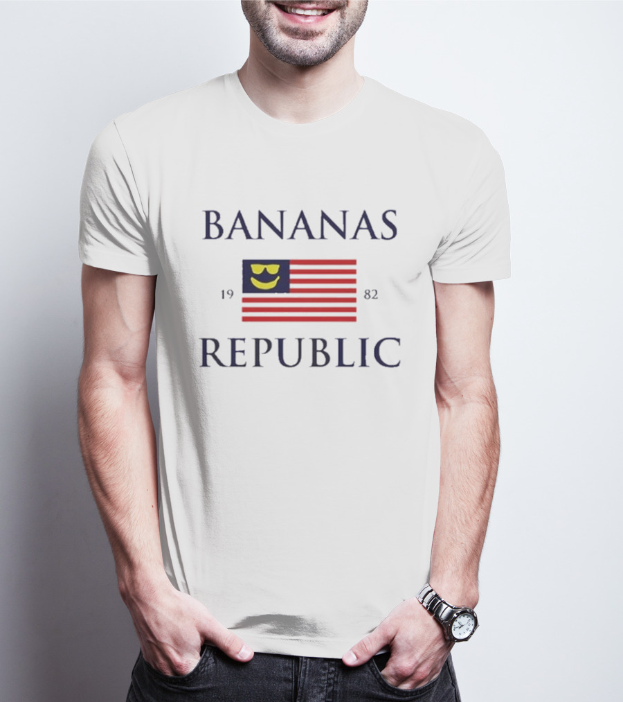 Bananas Republic 1982 Flag With Sunglasses Emoji T-Shirt