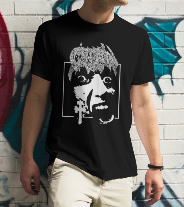 Crown Vic Staring Into The Abyss Horror Face Cross Metal T-Shirt