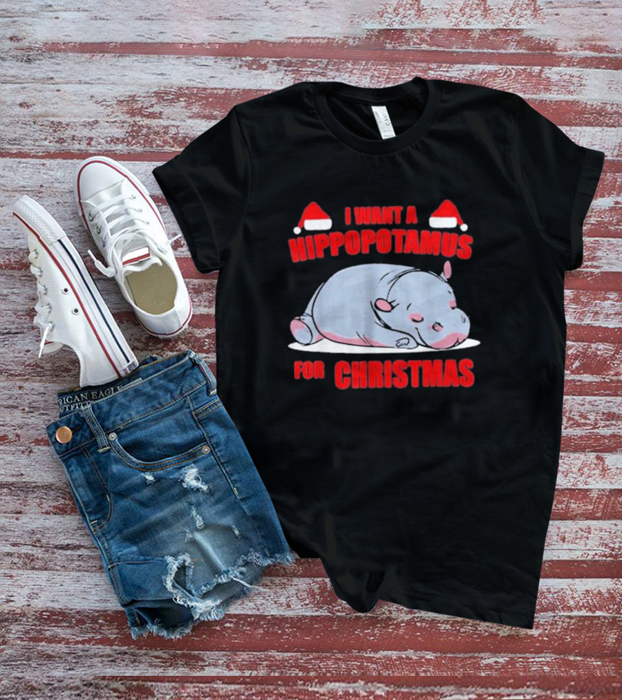 I Want A Hippopotamus For Christmas With Santa Hats T-Shirt