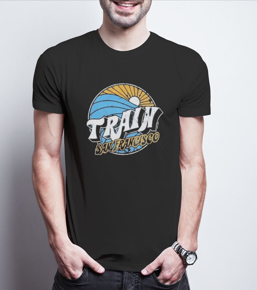 Train San Francisco Sunset Wave Retro T-Shirt