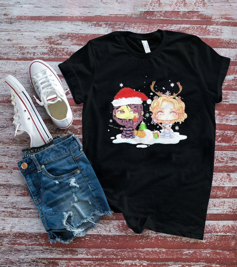 Wicked Merry Christmas Witch And Reindeer Characters Snowflakes T-Shirt