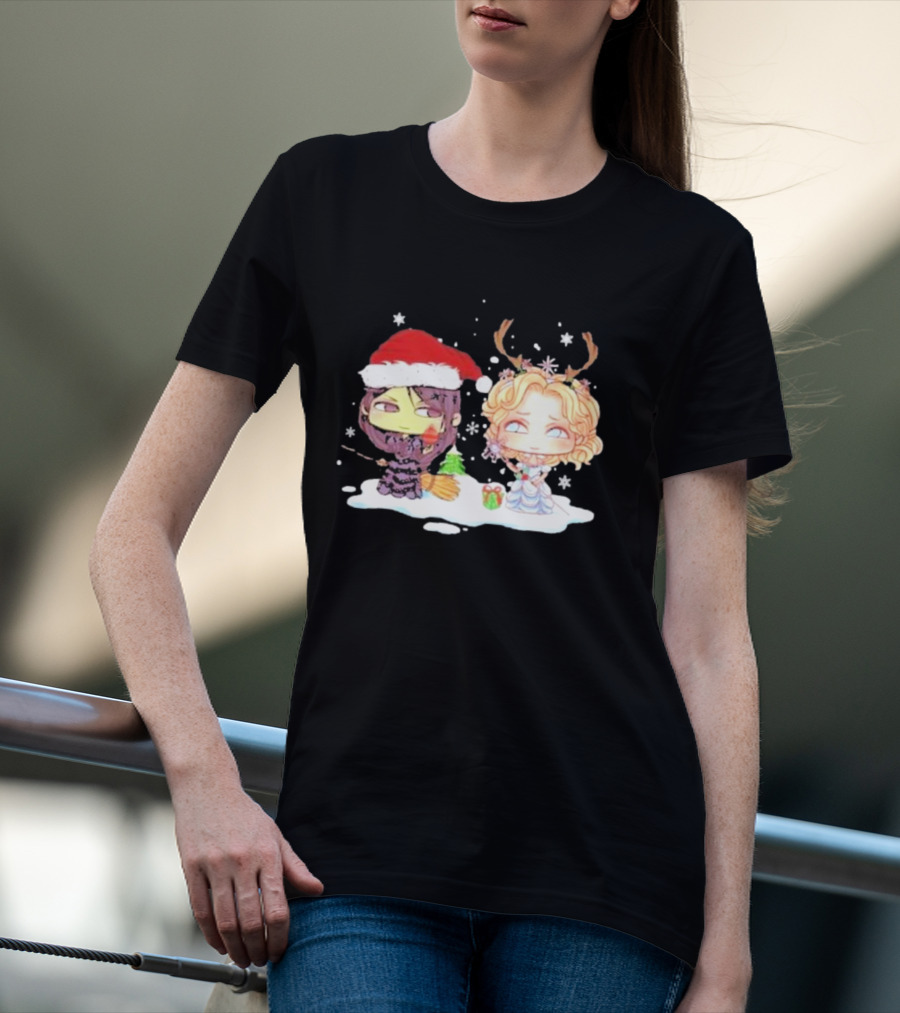 Wicked Merry Christmas Witch And Reindeer Characters Snowflakes T-Shirt