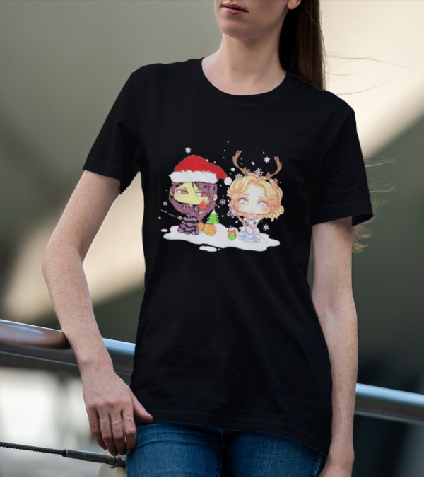 Wicked Merry Christmas Witch And Reindeer Characters Snowflakes T-Shirt