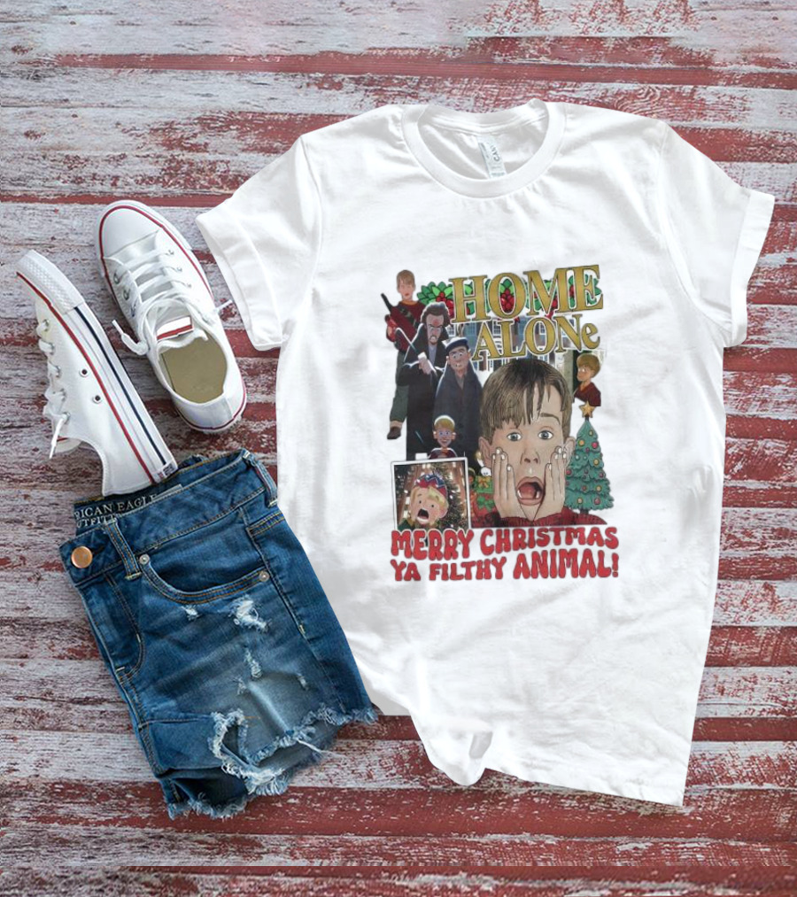 Home Alone Merry Christmas Ya Filthy Animal Kevin McCallister Holiday Movie Collage T-Shirt