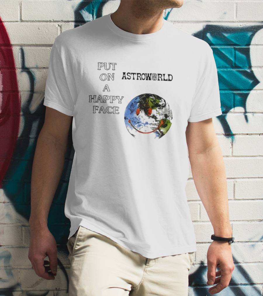 Put On A Happy Face Astroworld Smiley Earth T-Shirt