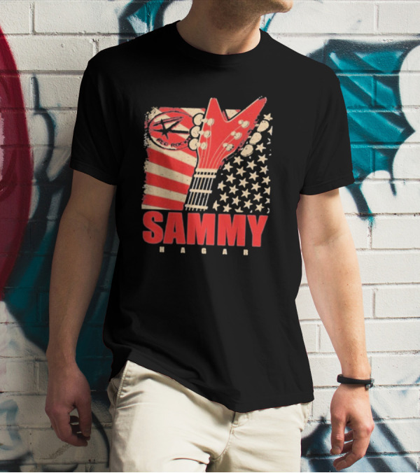 Sammy Hagar Red Rocker American Flag Guitar T-Shirt