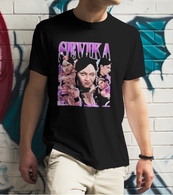 SEVIKA Arane Character Collage Graphic Purple Tones T-Shirt
