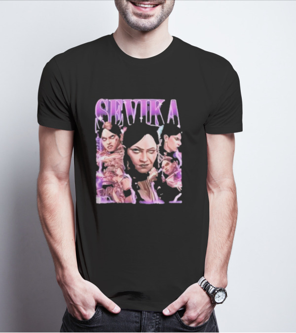 SEVIKA Arane Character Collage Graphic Purple Tones T-Shirt