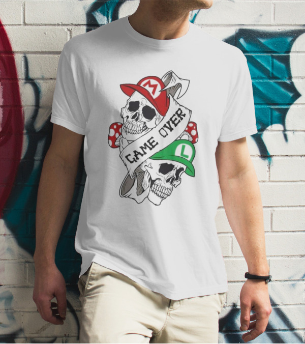 Game Over Skull M L Gaming Mushroom T-Shirt