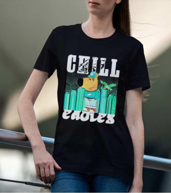 Philadelphia Eagles Chill Character With City Skyline And Cartoon Bird T-Shirt