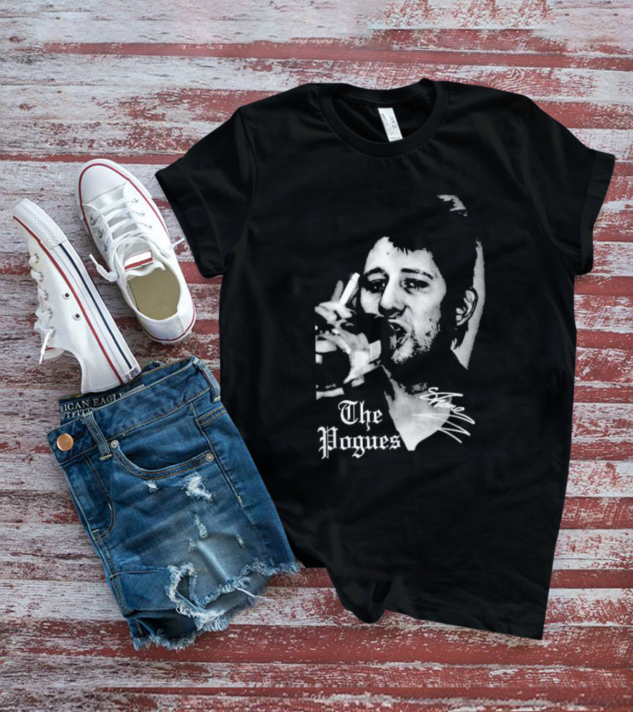 The Pogues Shane MacGowan Smoking Black And White Photo T-Shirt