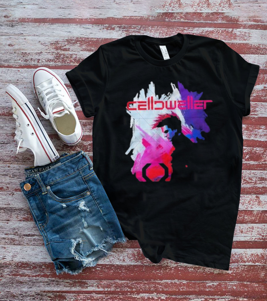 Celldweller The Sentinel Neon Abstract Portrait With Geometric Accent T-Shirt