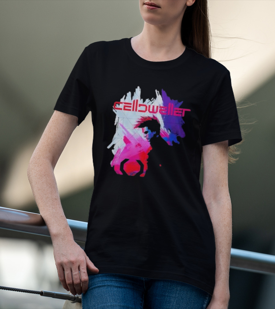 Celldweller The Sentinel Neon Abstract Portrait With Geometric Accent T-Shirt