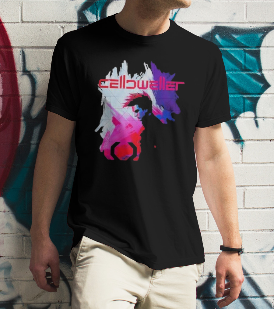Celldweller The Sentinel Neon Abstract Portrait With Geometric Accent T-Shirt
