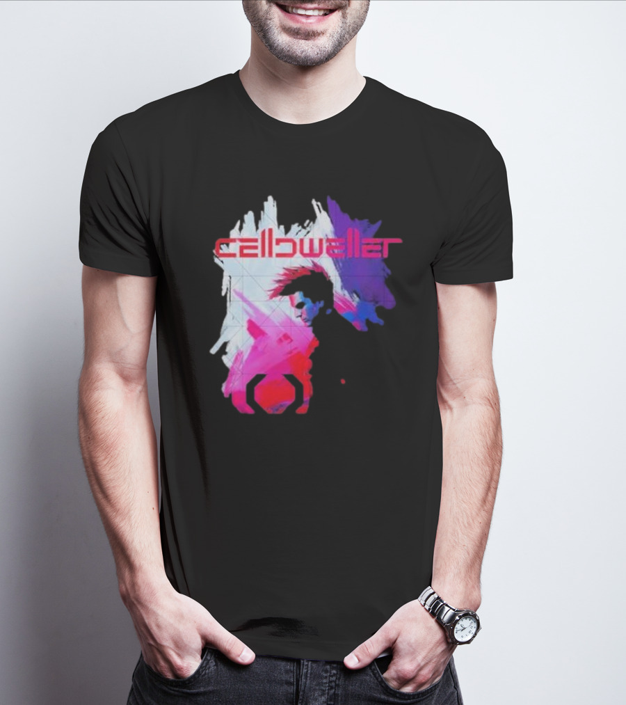 Celldweller The Sentinel Neon Abstract Portrait With Geometric Accent T-Shirt