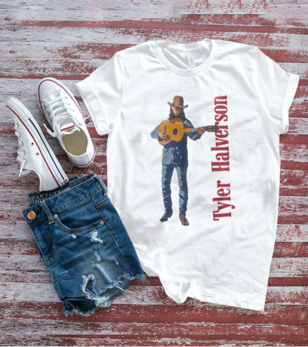 Tyler Halverson Playing Guitar Watercolor Art Cowboy T-Shirt
