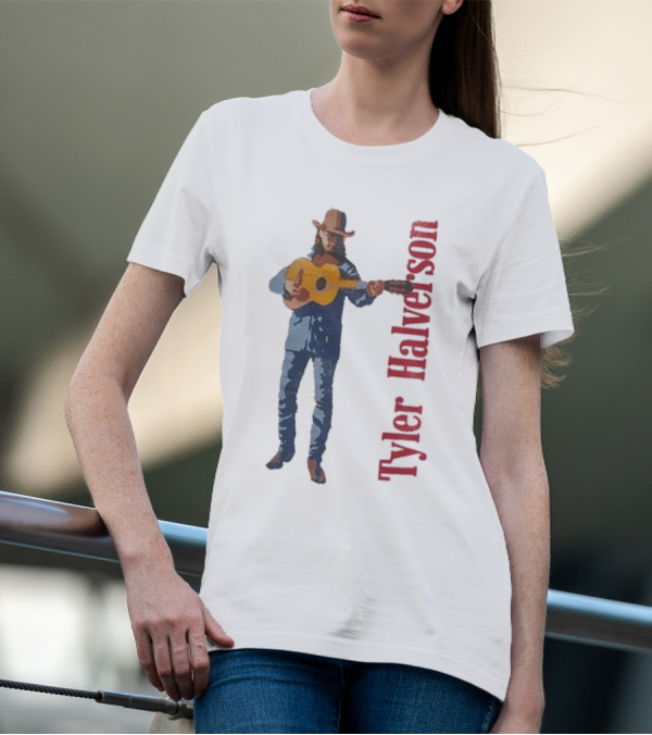 Tyler Halverson Playing Guitar Watercolor Art Cowboy T-Shirt