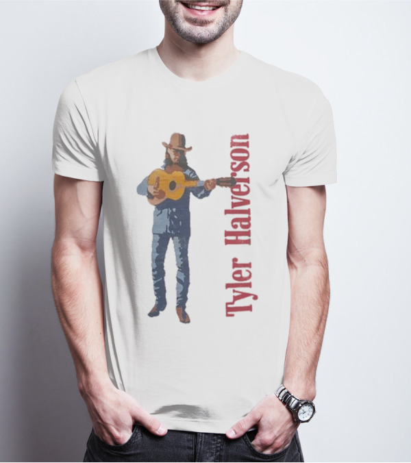 Tyler Halverson Playing Guitar Watercolor Art Cowboy T-Shirt