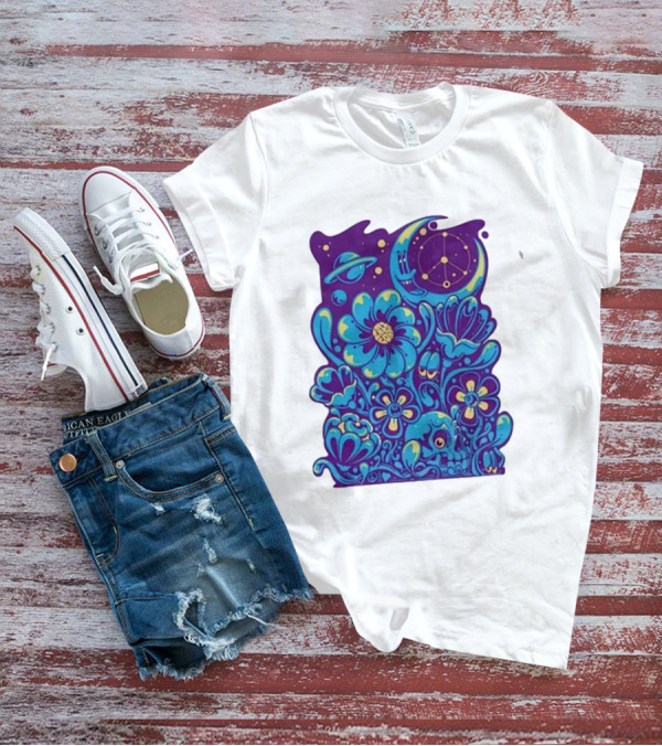 Zazz Corp White Cosmic Floral Planets Constellation T-Shirt
