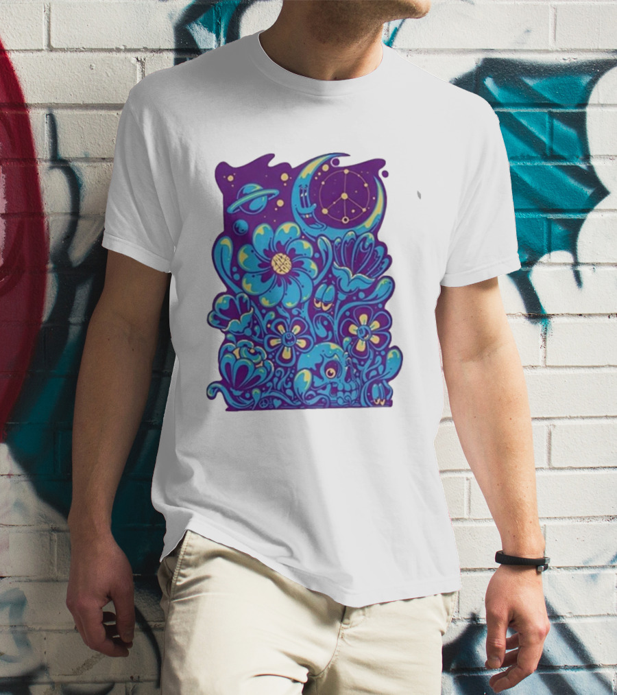 Zazz Corp White Cosmic Floral Planets Constellation T-Shirt