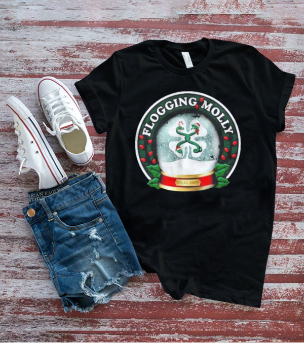 Flogging Molly Nollaig Shona Snow Globe With Holly Red Green White T-Shirt