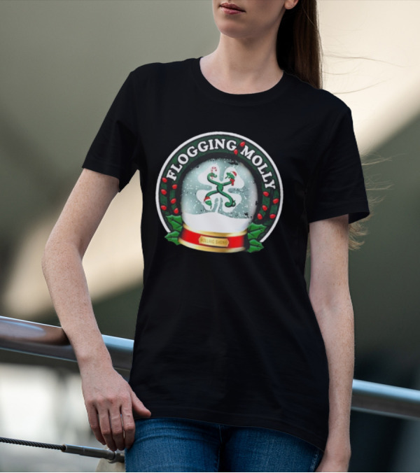 Flogging Molly Nollaig Shona Snow Globe With Holly Red Green White T-Shirt