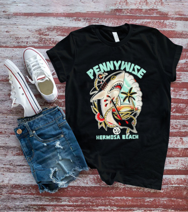 Pennywise Shark Hermosa Beach Sunset Palm Tattoo T-Shirt