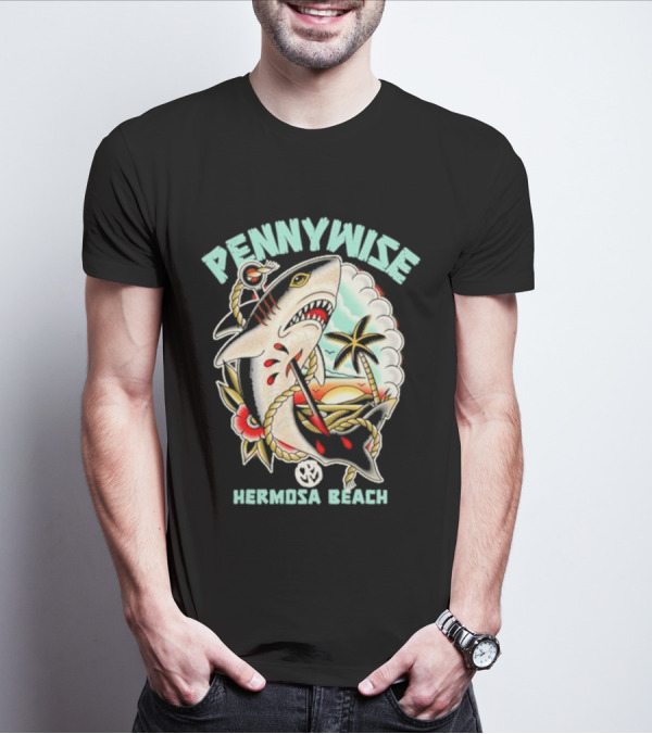 Pennywise Shark Hermosa Beach Sunset Palm Tattoo T-Shirt