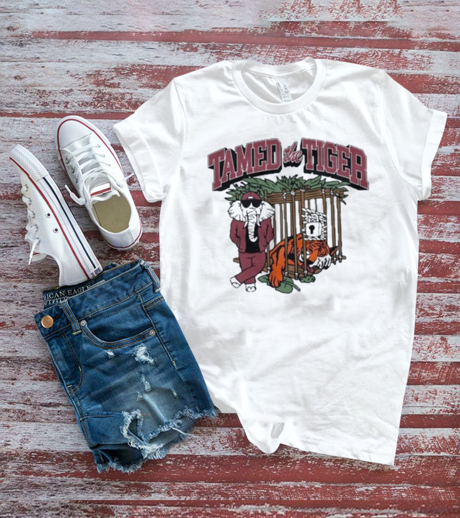 Tamed The Tiger Alabama Football Rivalry Elephant And Caged Tiger T-Shirt