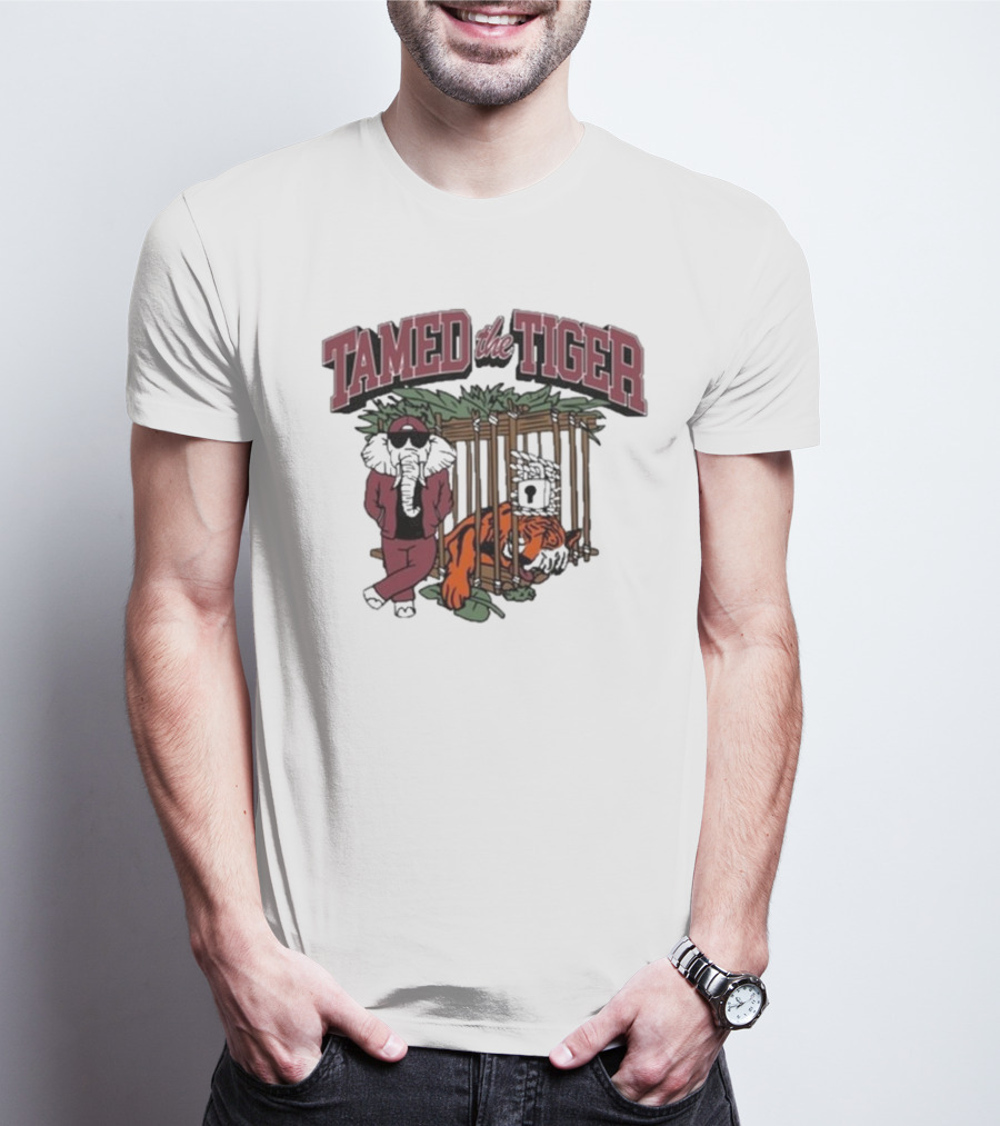 Tamed The Tiger Alabama Football Rivalry Elephant And Caged Tiger T-Shirt