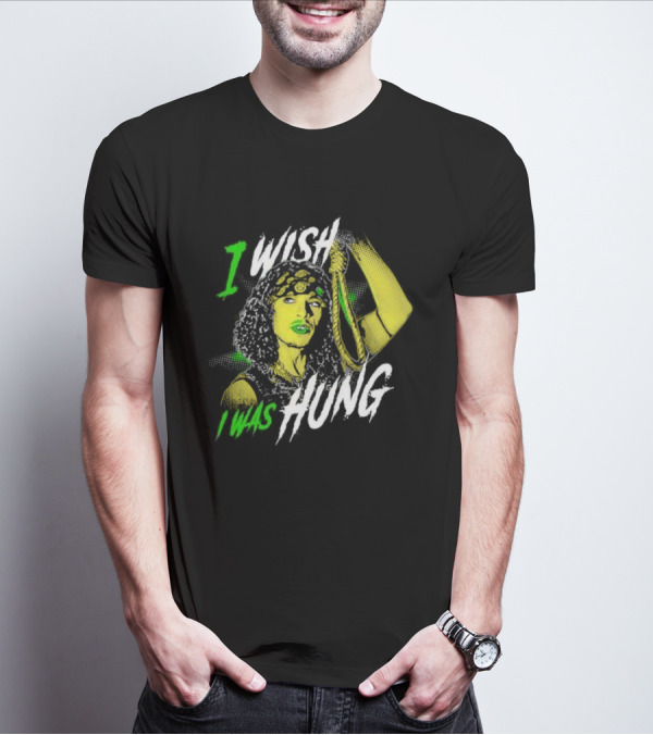 I Wish I Was Hung Retro Pop Art Style Green-Tinted Figure Holding Rope T-Shirt