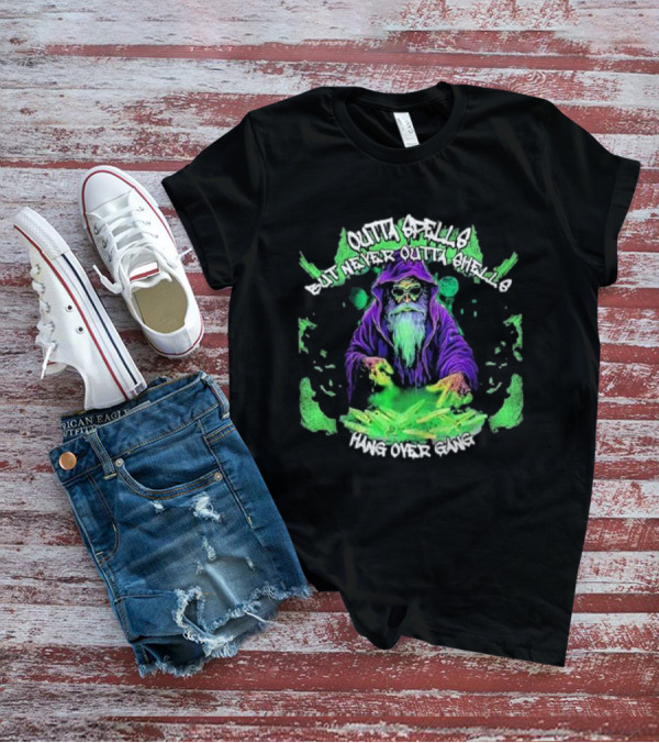 Outta Spells But Never Outta Shells Hang Over Gang Wizard With Glowing Green Magic T-Shirt
