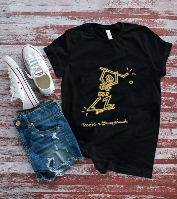Poets X Danny Minnick Skateboard Skeleton Gold Print T-Shirt
