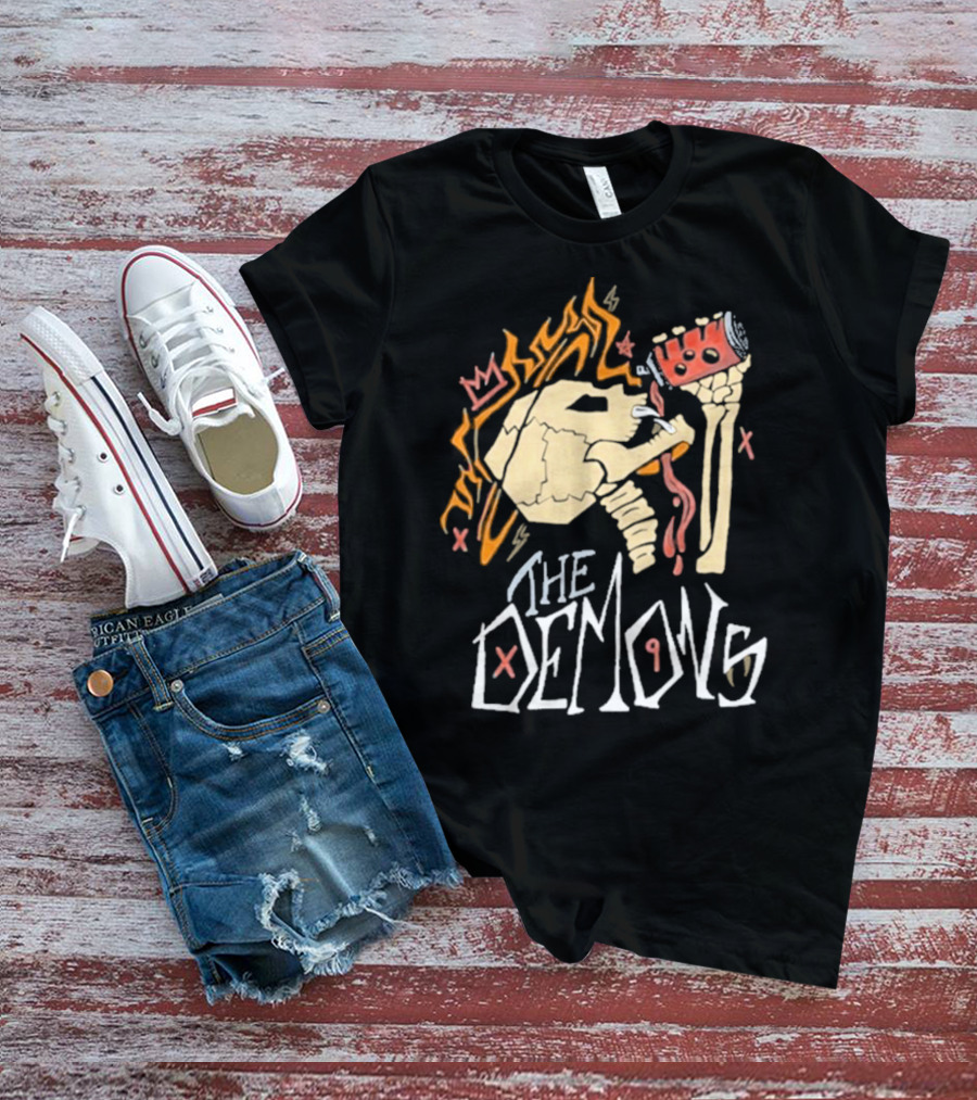 The Demons Skull Crown Flames And Drink T-Shirt